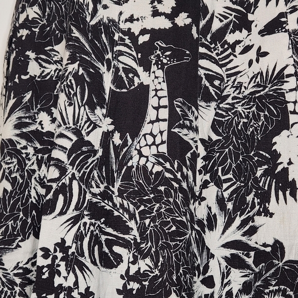 Grace Elements Skirt Women 6 A Line Linen Blend White Black Jungle Print Giraffe - Picture 4 of 15